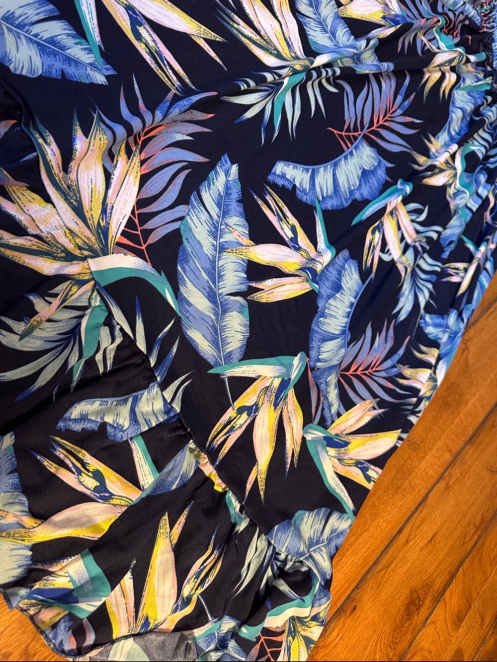 Sleeveless Navy Tropical Maxi Dress with Smocked Waist - Picture 4 of 6